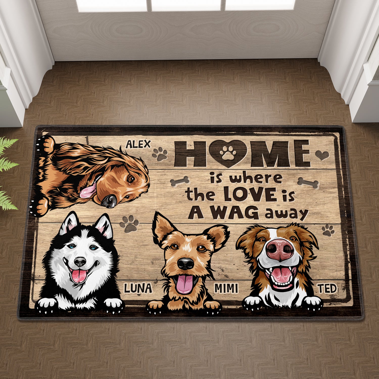 Home is Where the Love is a Wag Away - Dog Personalized Custom Home Decor Decorative Mat - House Warming Gift For Pet Owners, Pet Lovers