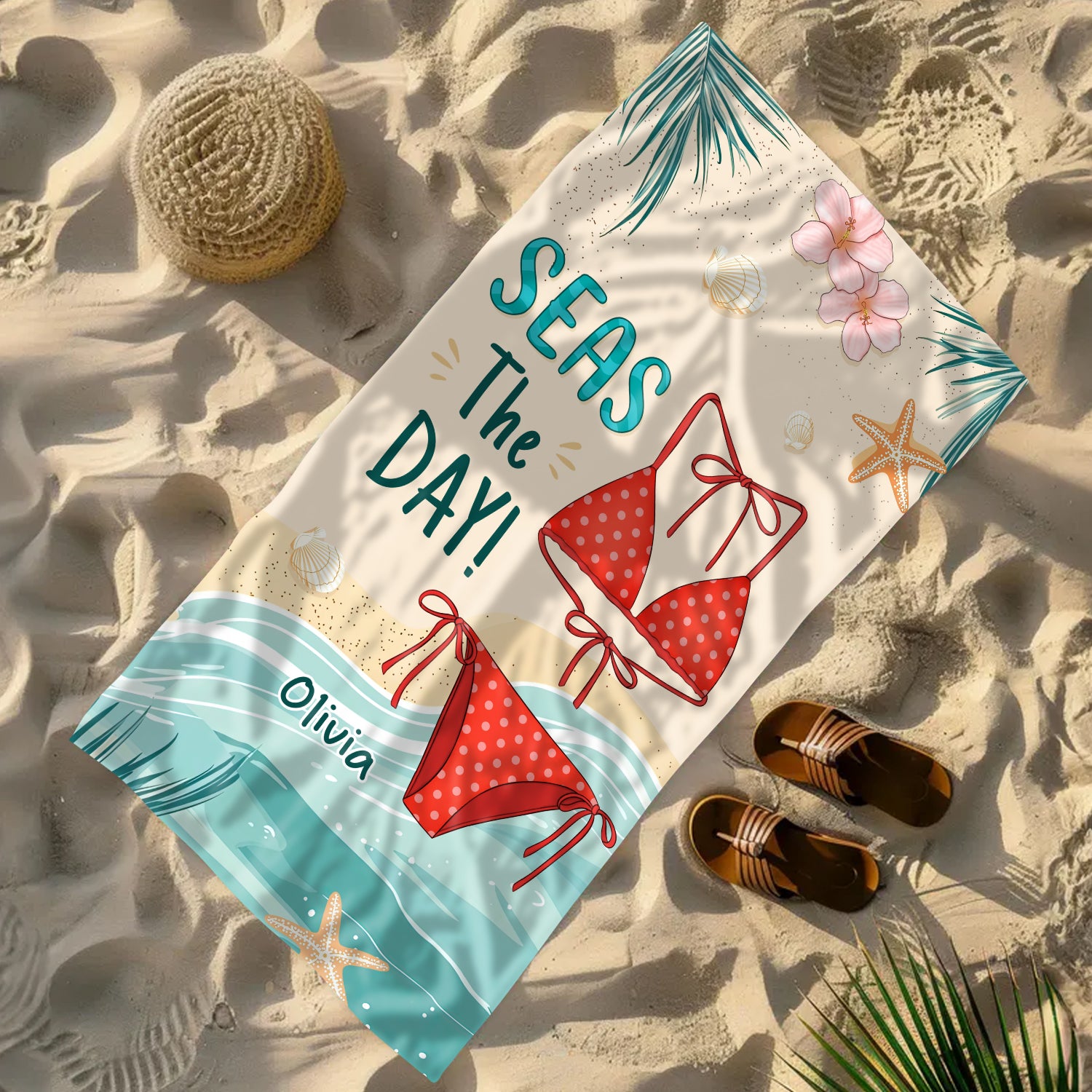 "Seas the Day" Beach Towel - Personalized Summer Vibes Beach Towel - Summer Vacation Gift, Birthday Pool Party Gift For Best Friends, BFF, Sisters