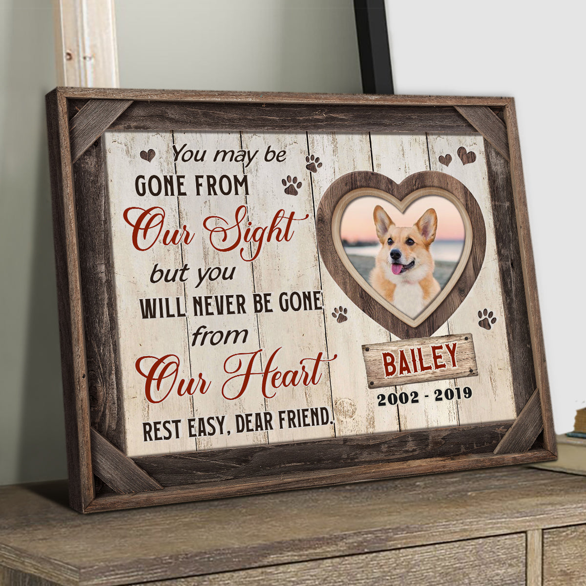 Never Be Gone From Our Heart - Personalized Dog Memorial Canvas - Custom Pet Remembrance Gift