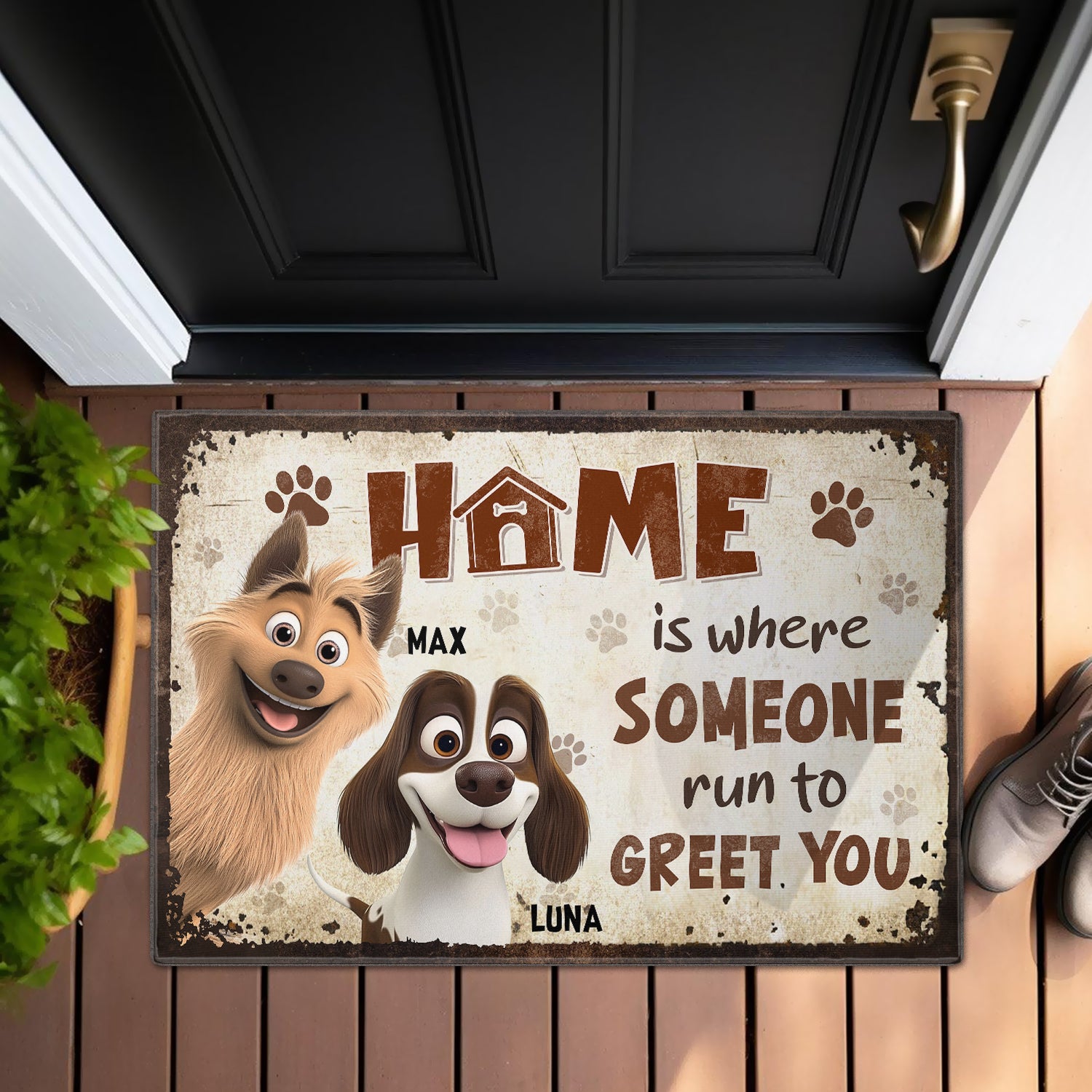 Home is Where Someone Runs to Greet You - Dog Personalized Custom Home Decor Decorative Mat - House Warming Gift For Pet Owners, Pet Lovers