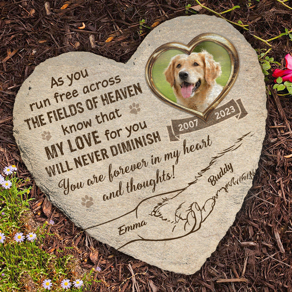Forever in My Heart - Hand in Hand Personalized Pet Memorial Stone For Loss Of Dog