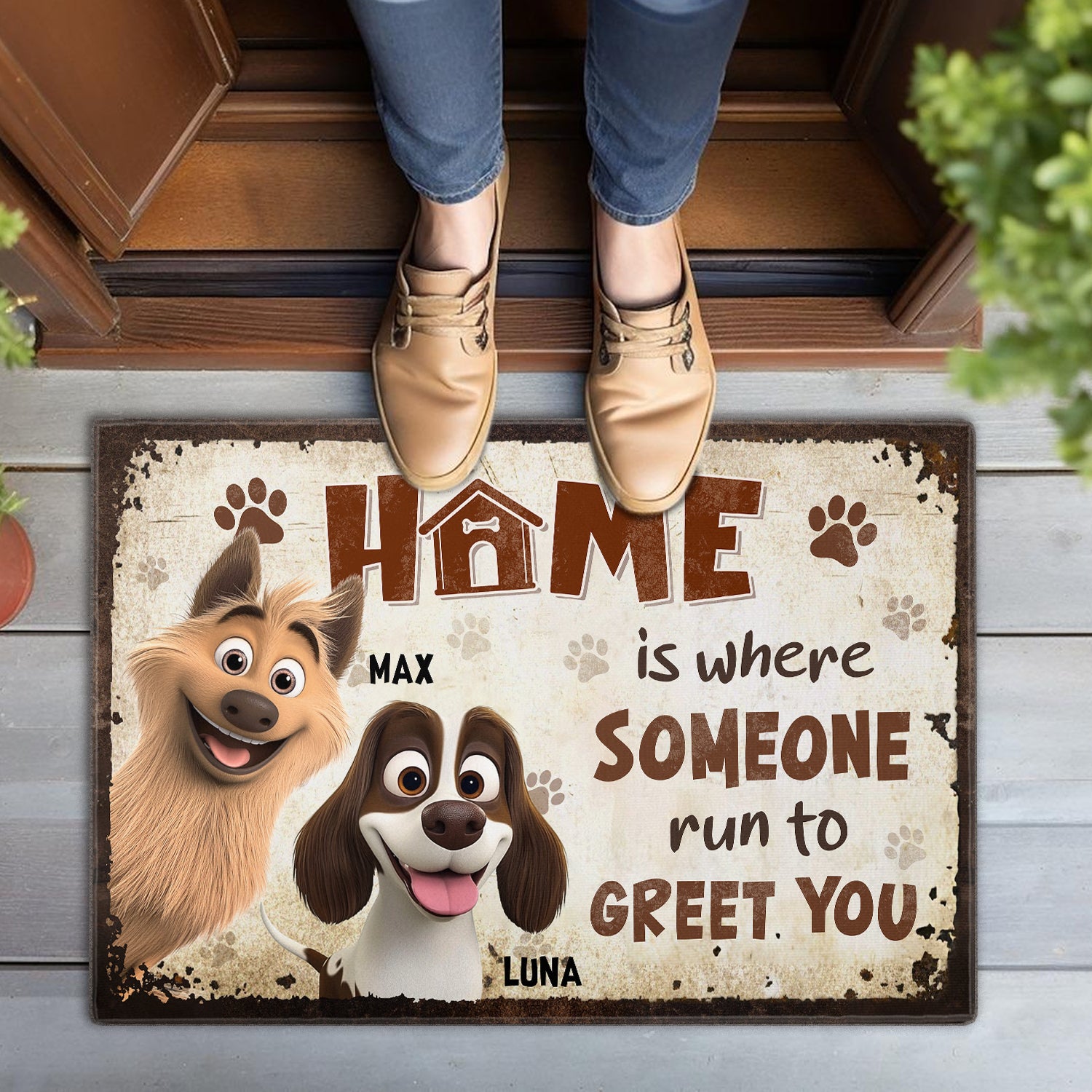 Home is Where Someone Runs to Greet You - Dog Personalized Custom Home Decor Decorative Mat - House Warming Gift For Pet Owners, Pet Lovers