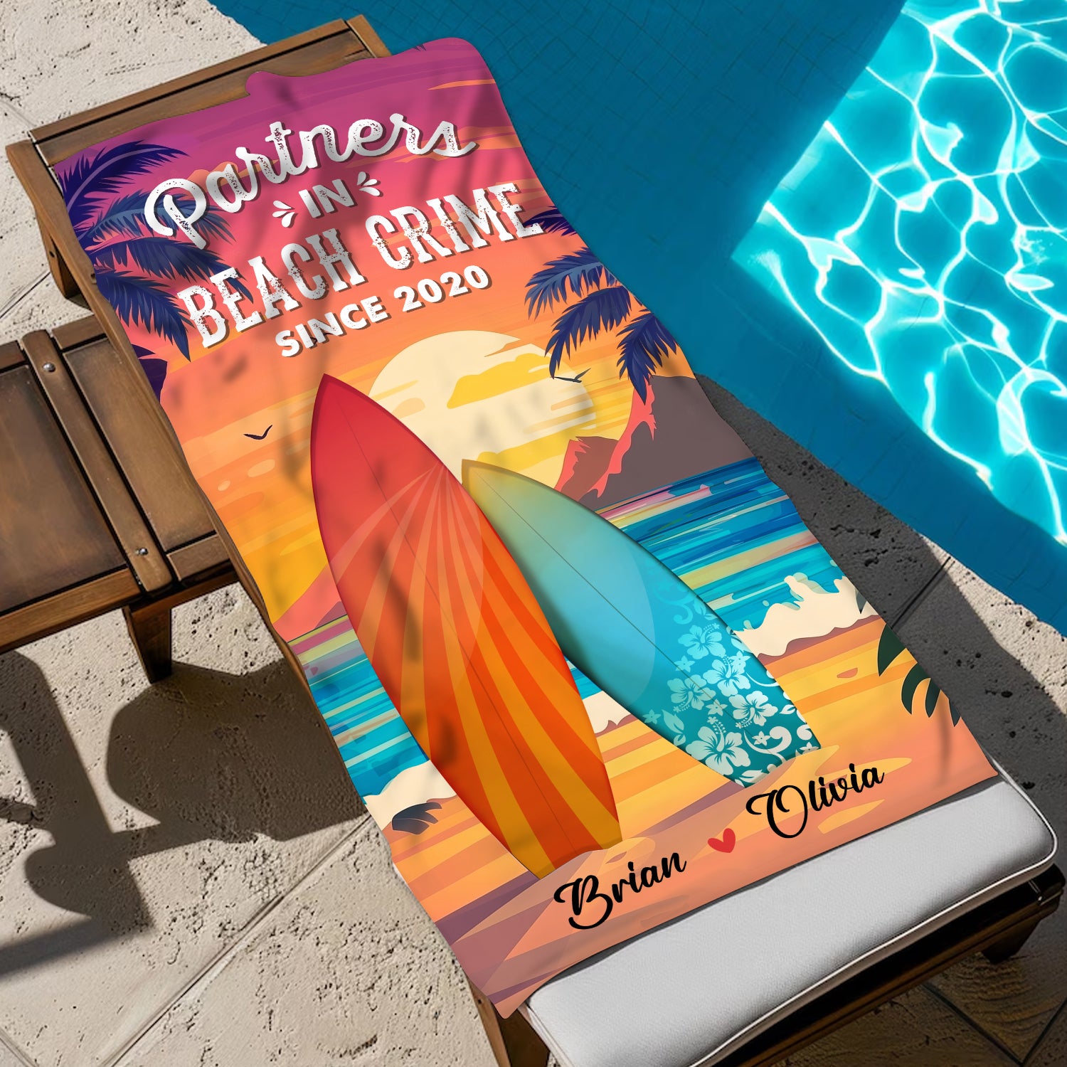 "Partners in Beach Crime" Beach Towel - Summer Vacation Gift, Birthday Pool Party Gift For Girlfriend/Boyfriend, Lovers, Husband/Wife
