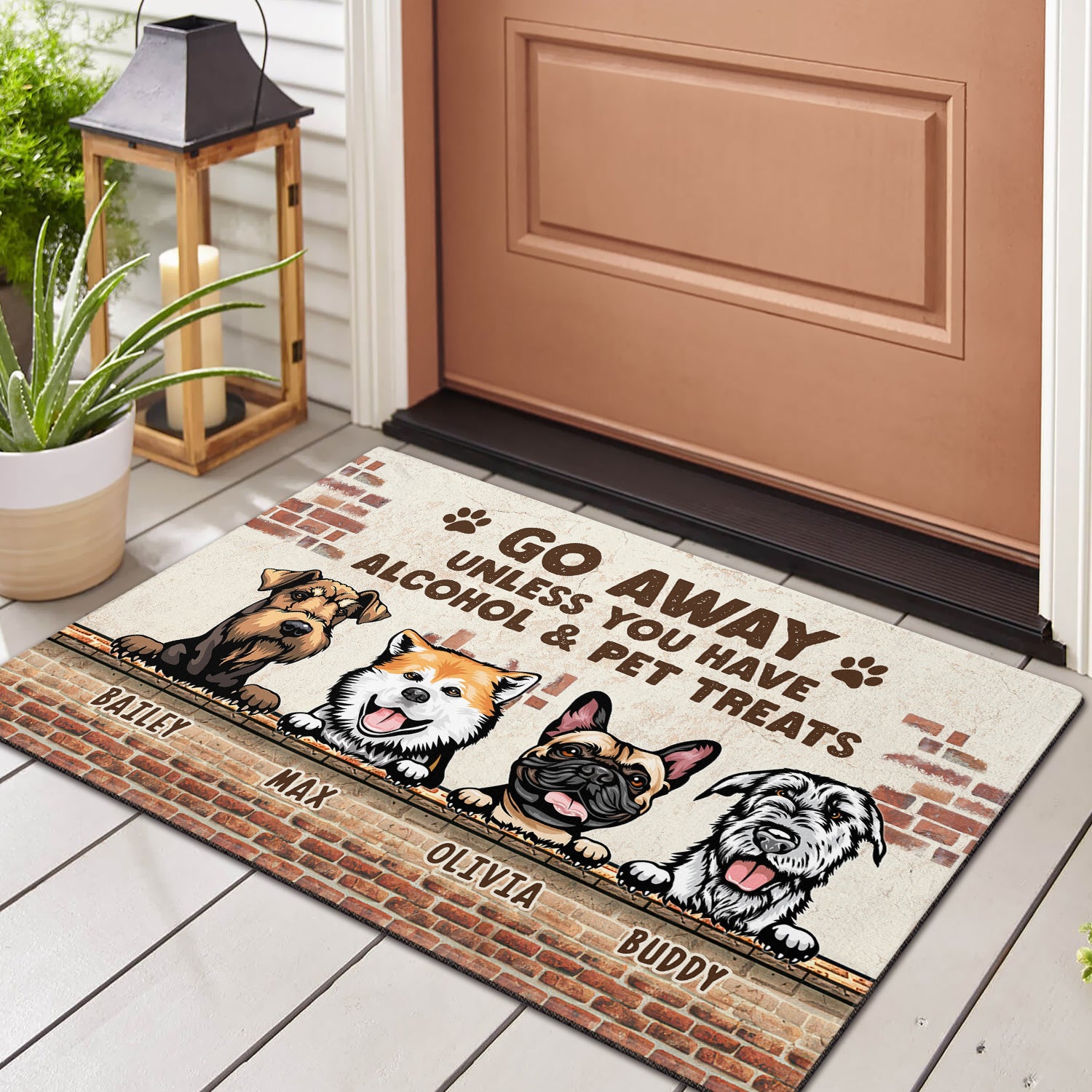 Go Away Unless You Have Beer And Dog Treats - Funny Personalized Dog Decorative Mat, Doormat