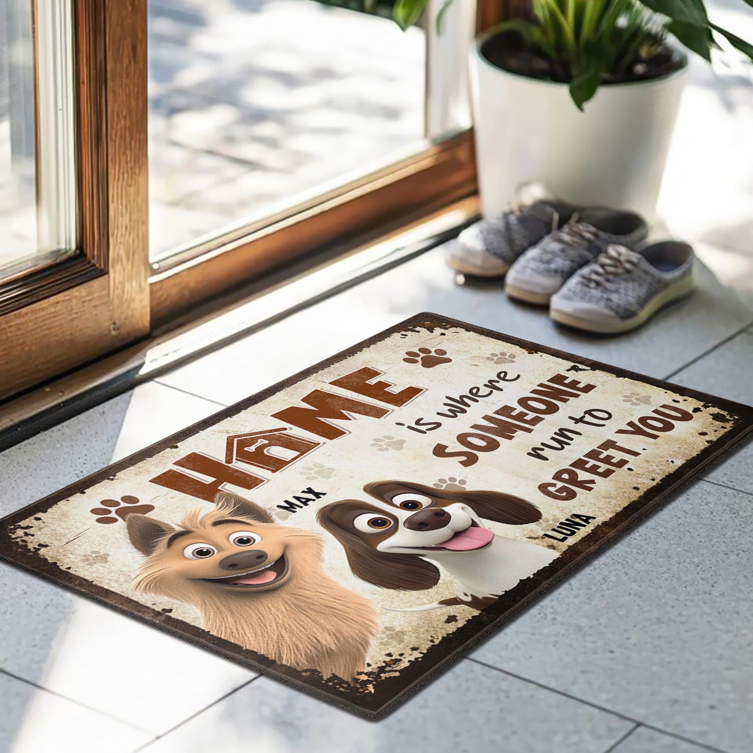 Home is Where Someone Runs to Greet You - Dog Personalized Custom Home Decor Decorative Mat - House Warming Gift For Pet Owners, Pet Lovers