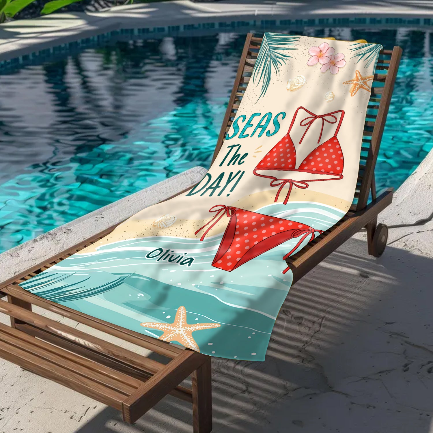 "Seas the Day" Beach Towel - Personalized Summer Vibes Beach Towel - Summer Vacation Gift, Birthday Pool Party Gift For Best Friends, BFF, Sisters