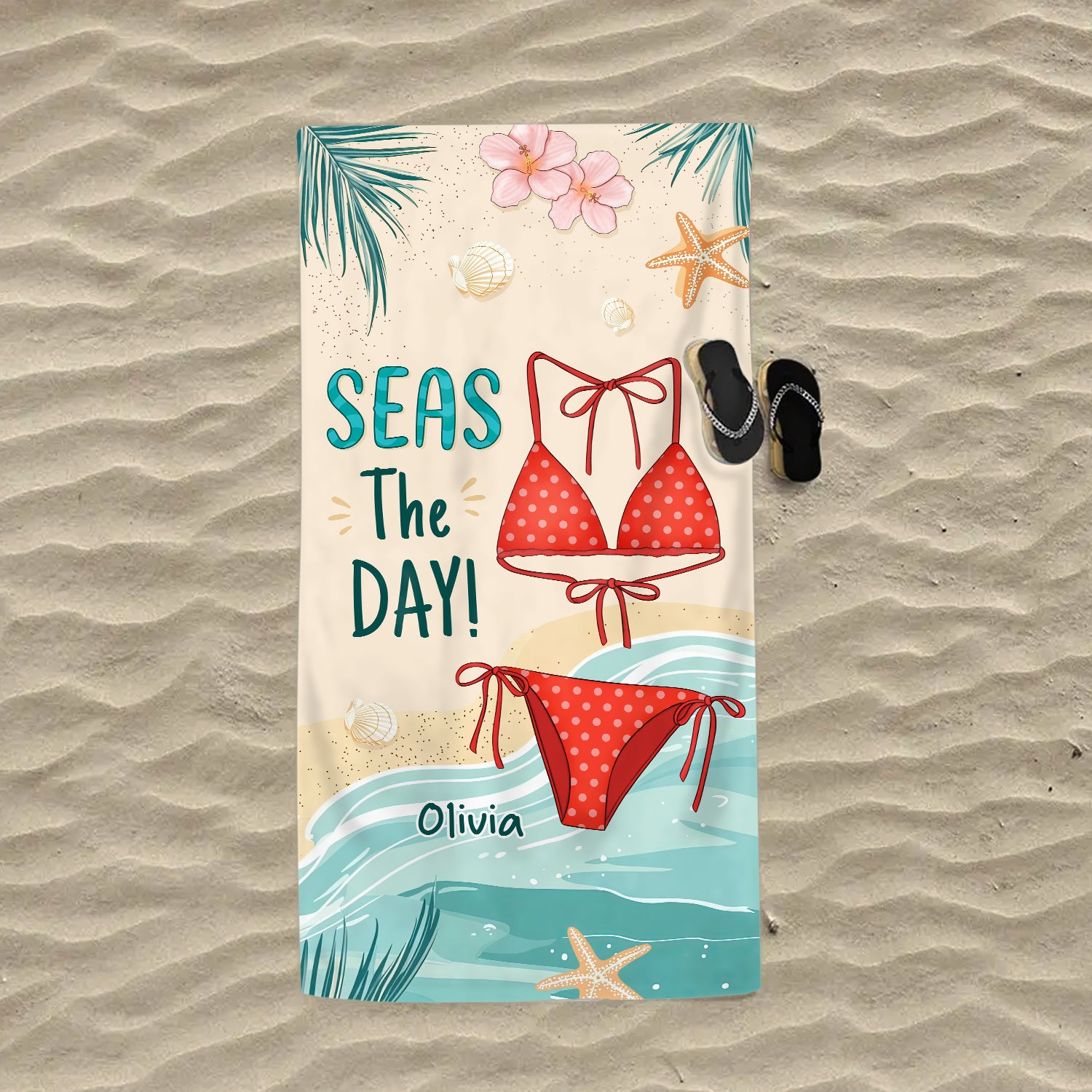 "Seas the Day" Beach Towel - Personalized Summer Vibes Beach Towel - Summer Vacation Gift, Birthday Pool Party Gift For Best Friends, BFF, Sisters