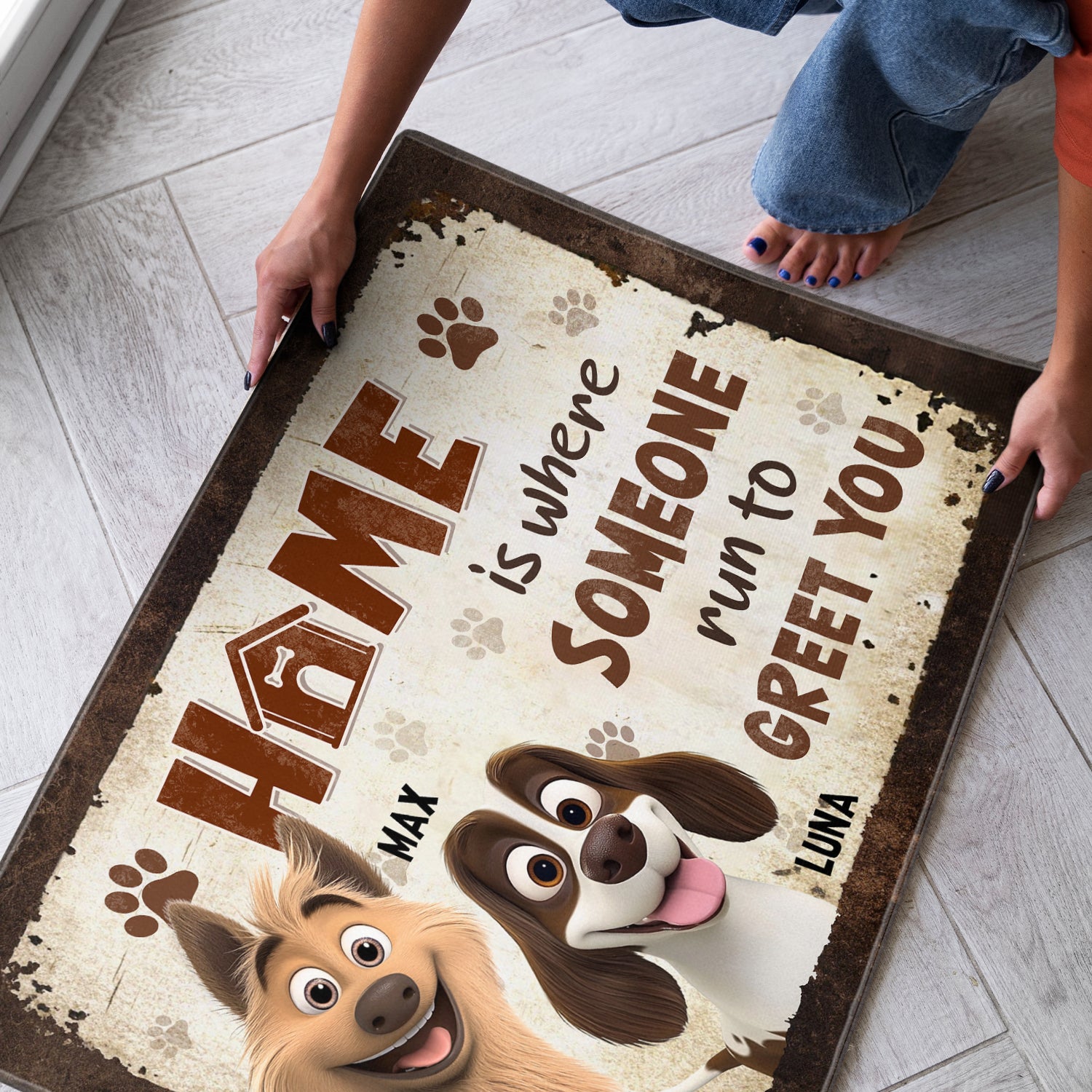 Home is Where Someone Runs to Greet You - Dog Personalized Custom Home Decor Decorative Mat - House Warming Gift For Pet Owners, Pet Lovers