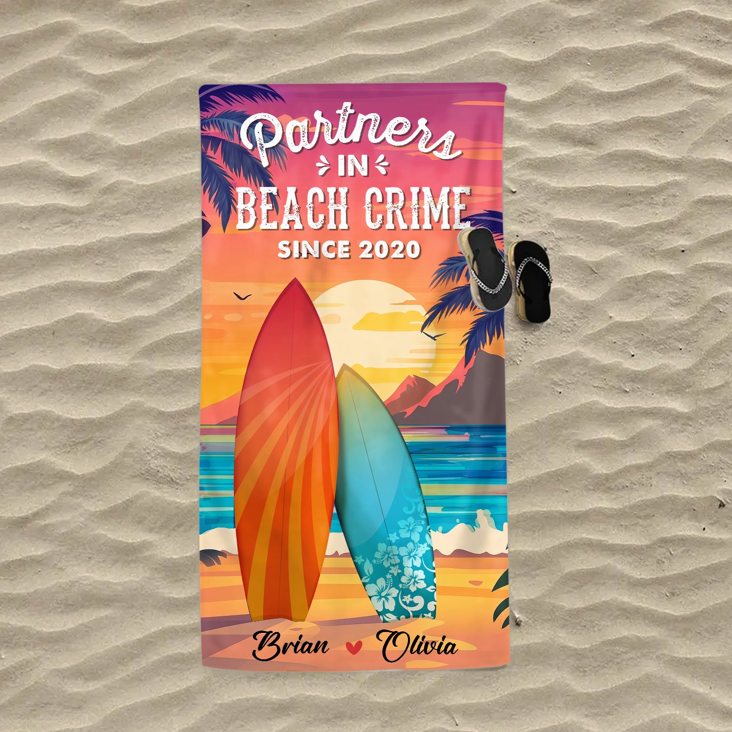 "Partners in Beach Crime" Beach Towel - Summer Vacation Gift, Birthday Pool Party Gift For Girlfriend/Boyfriend, Lovers, Husband/Wife