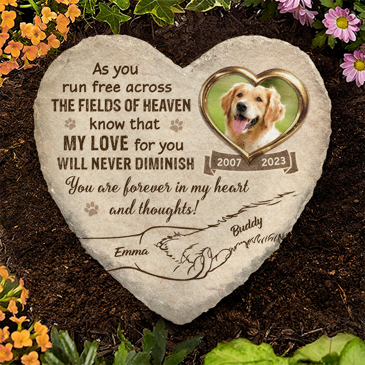 Forever in My Heart - Hand in Hand Personalized Pet Memorial Stone For Loss Of Dog