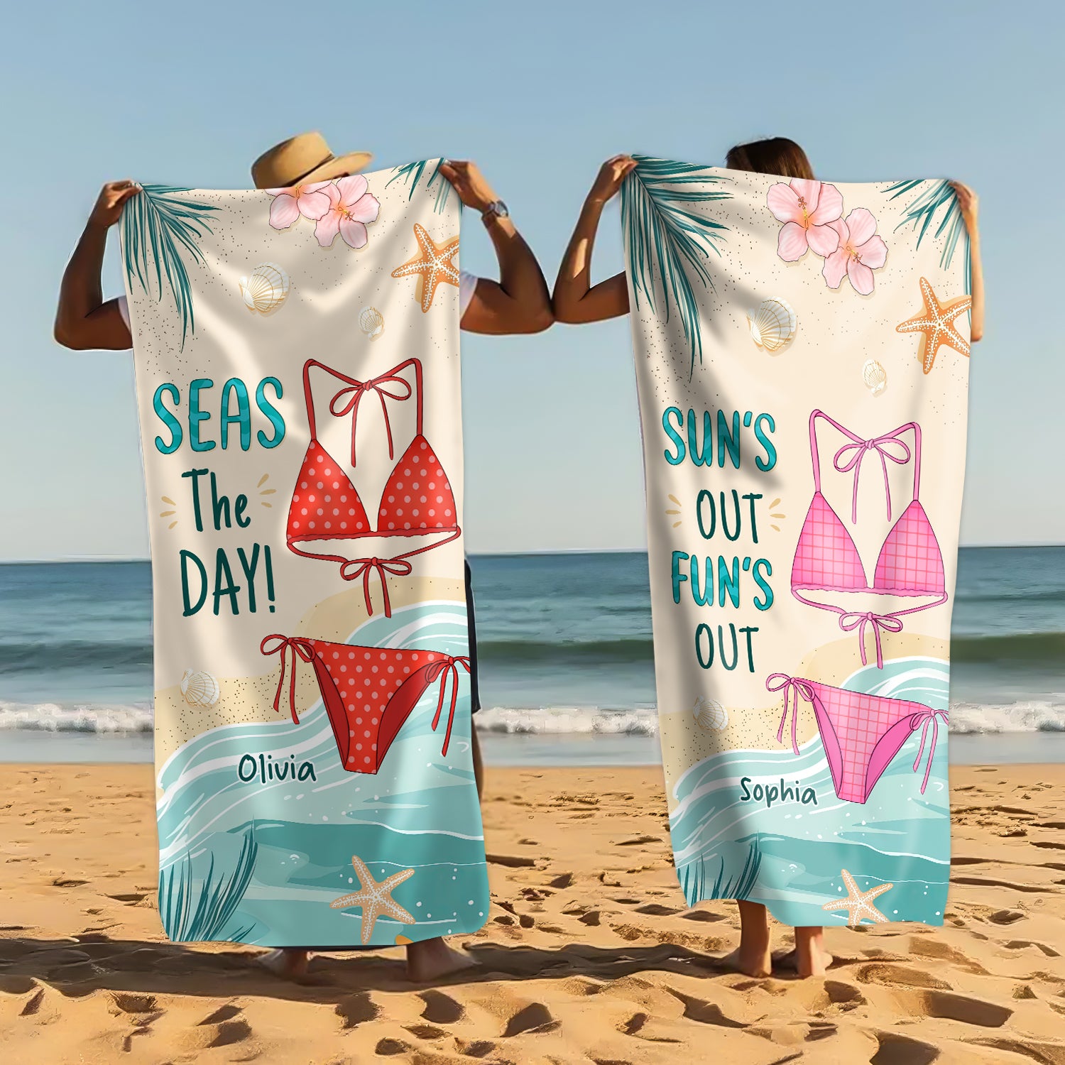 "Seas the Day" Beach Towel - Personalized Summer Vibes Beach Towel - Summer Vacation Gift, Birthday Pool Party Gift For Best Friends, BFF, Sisters